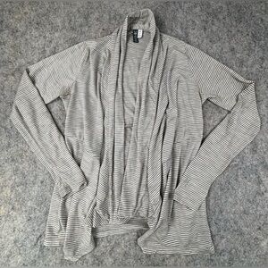 Ibex | Cascade Cardigan | Grey/Cream Striped | 100% Wool | Women’s Size Small